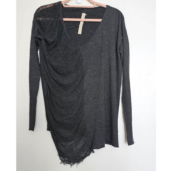 Raquel Allegra Long Sleeve Shredded Asymmetrical Top, M - Picture 1 of 10